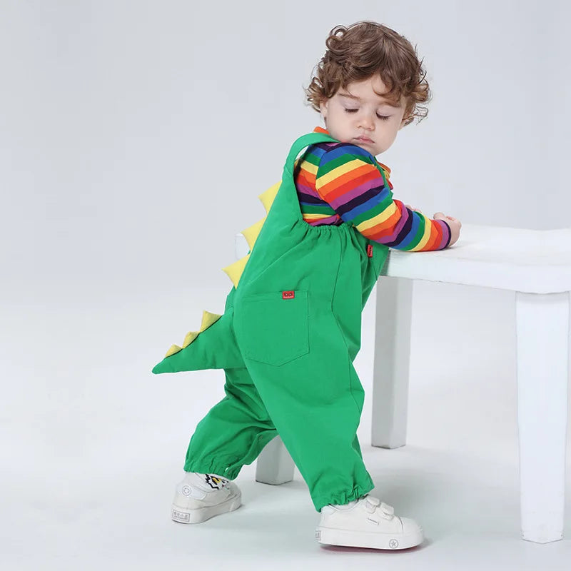 green dino overalls set kids