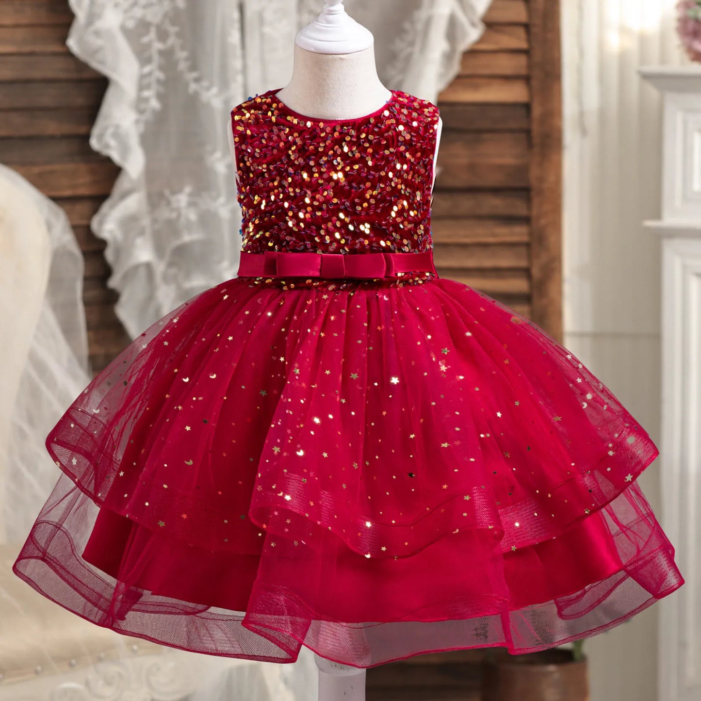 Kids Girls Princess Sequins Wedding Party Dress