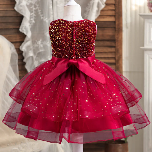 Kids Girls Princess Sequins Wedding Party Dress