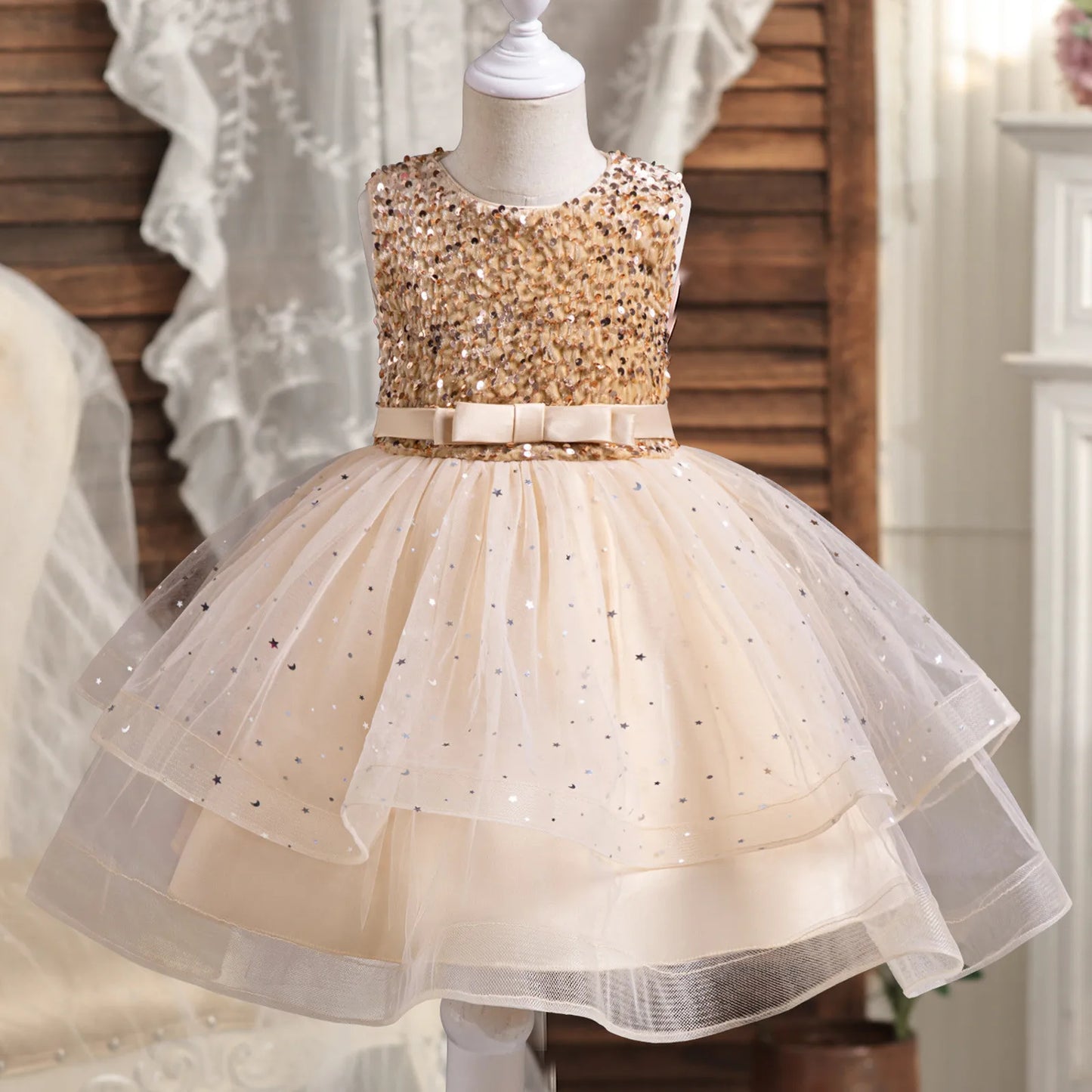 Kids Girls Princess Sequins Wedding Party Dress